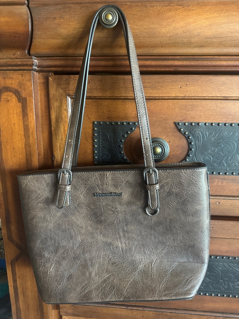 Montana West Brown Faux Leather Buckle Tote